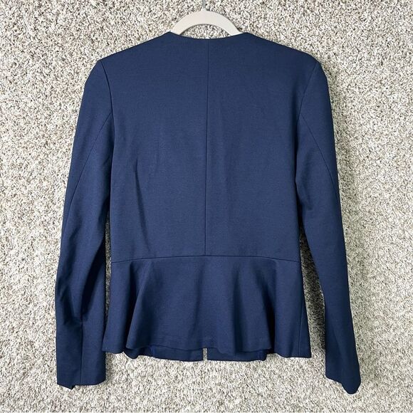 Amanda Uprichard Jacket Women’s Large Navy Blue Zip Up Peplum Blazer - Picture 3 of 6